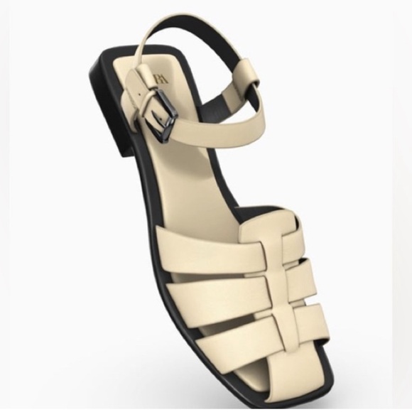 Zara Shoes - Zara Cream Leather Cage Flat Fisherman Sandals Women’s Size 40 Women’s Size 9